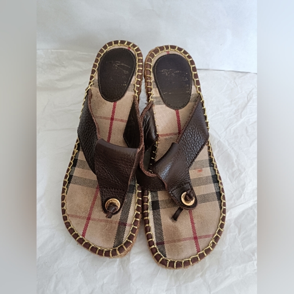 Burberry wedge leather sandals size 38